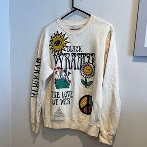 Black Pyramid Sweater Make Love Not War Cream Crew Neck Sweater Retro Graphics M